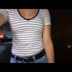 Black and White Striped Body Suit